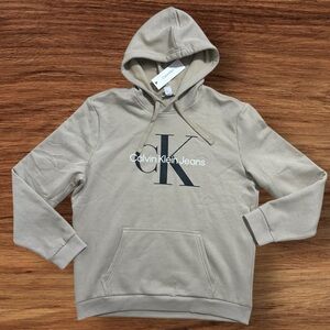 Calvin Klein CK Men’s Hoodie Pullover Beige Authentic New Sz L